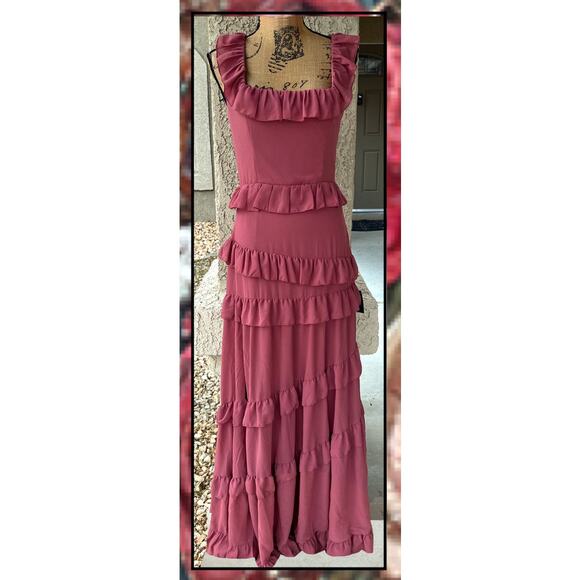 Lulus Compelling Romantic Rusty Rose Ruffled Tiered Maxi Dress Size S - Picture 2 of 11
